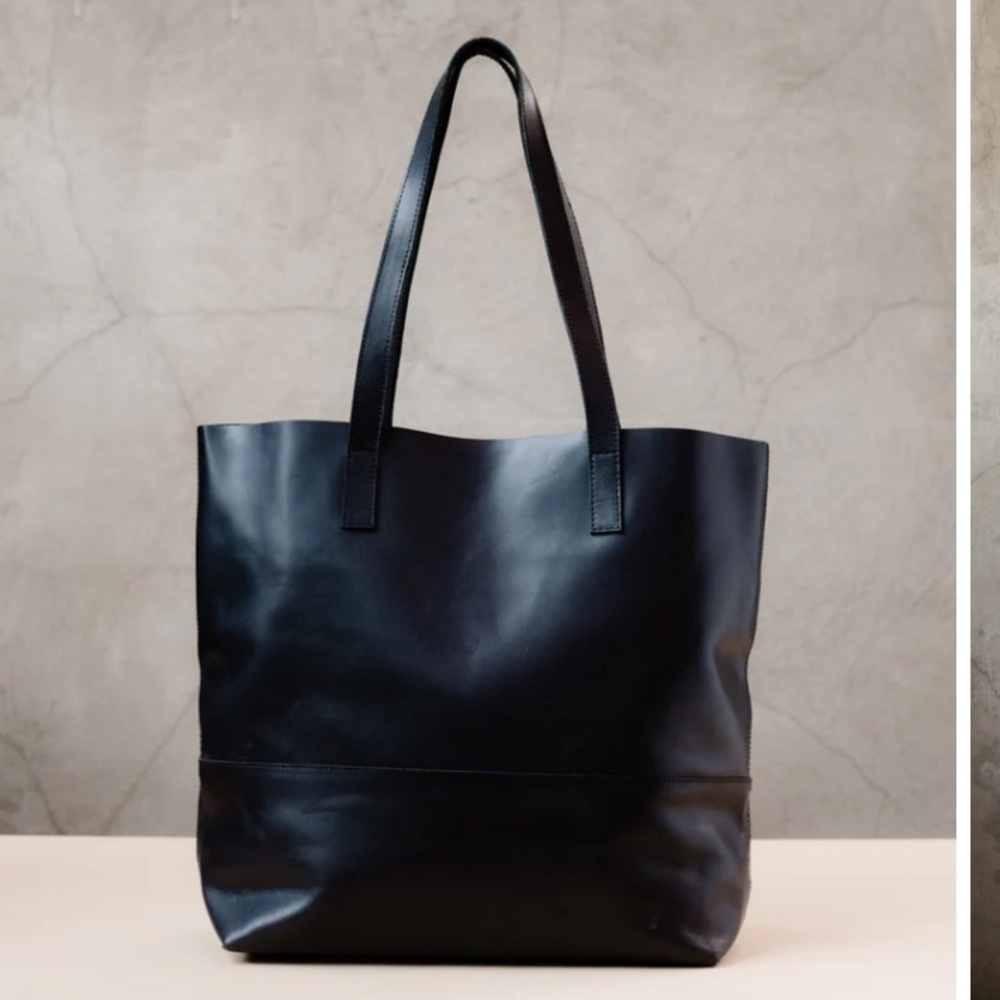 ABLE Black Genuine Leather Tote Bag